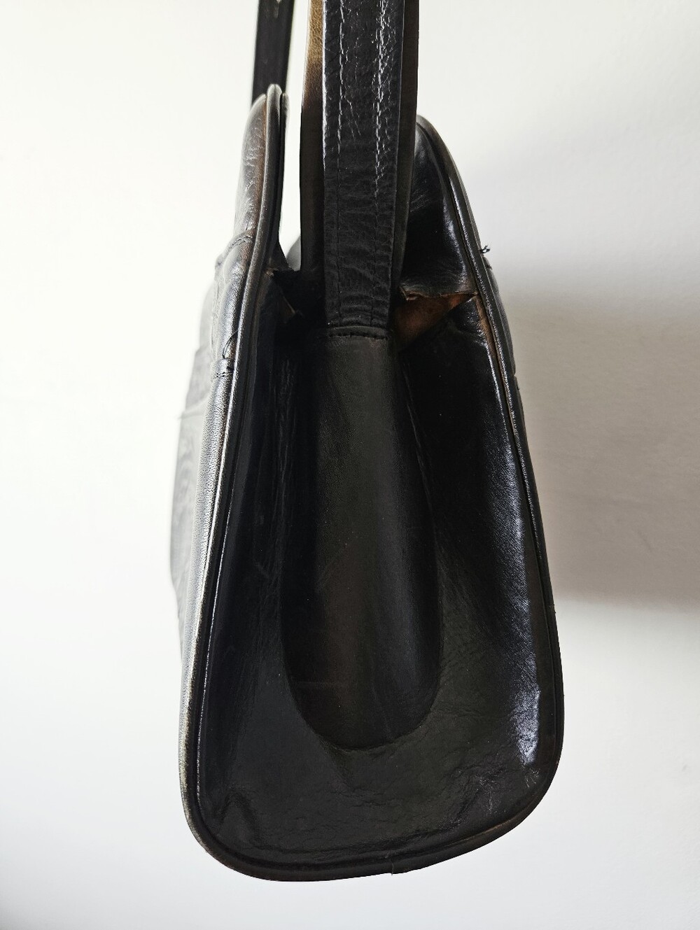 Vintage Floral Hand Tooled Leather Purse Black Handbag Western Boho Aztec - Picture 6 of 9